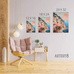 "Artery8 Amalfi Sunrise Italy Coastal Cityscape Canvas Wall Art Print in Blue - Size: W18"" x H24""" - thumbnail 4