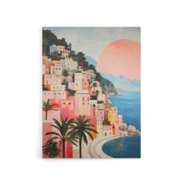 "Artery8 Amalfi Sunrise Italy Coastal Cityscape Canvas Wall Art Print in Blue - Size: W18"" x H24""" - thumbnail 1