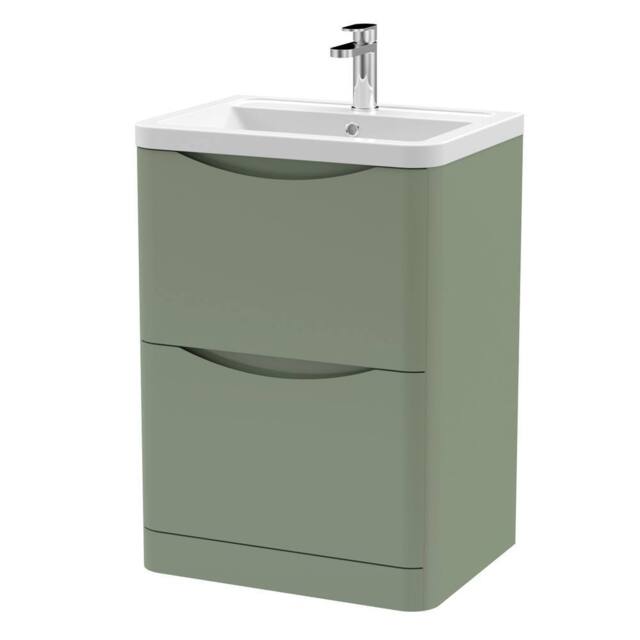 Balterley Dunwood Contemporary 2 Drawer Vanity Basin Unit, Satin Green, 600mm in Green - image 1