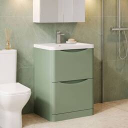 Balterley Dunwood Contemporary 2 Drawer Vanity Basin Unit, Satin Green, 600mm in Green - thumbnail 4