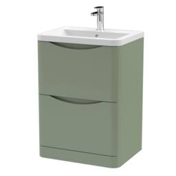 Balterley Dunwood Contemporary 2 Drawer Vanity Basin Unit, Satin Green, 600mm in Green - thumbnail 1