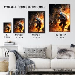 "Artery8 Wall Art Print Military Operation Army Explosion Scene Action Artwork Painting Poster - Size: W12"" x H16""" - thumbnail 3