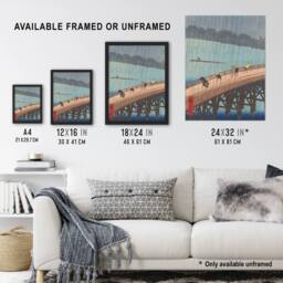 "Artery8 Evening Shower Ohashi Bridge Vintage Wall Art Print Hiroshige in Blue - Size: W18"" x H24""" - thumbnail 3