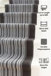 Kukoon Grey & Black Striped Cut to Measure Stair Carpet Runner Rug 60cm Wide - Size: 60 cm x 1050 cm