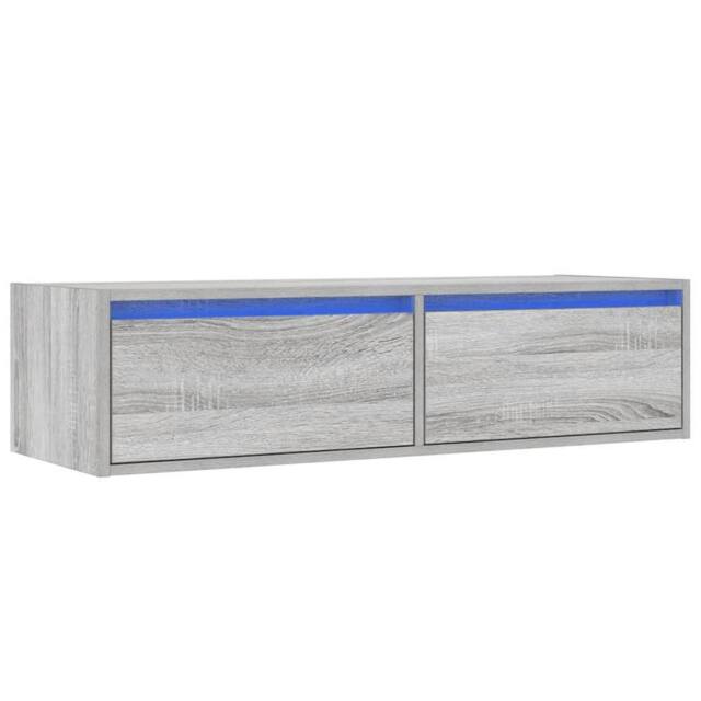 Berkfield Home TV Cabinet with LED Lights Grey Sonoma 100X35.5x25 cm - image 1