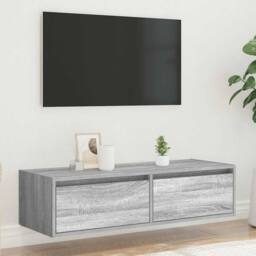 Berkfield Home TV Cabinet with LED Lights Grey Sonoma 100X35.5x25 cm - thumbnail 4
