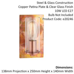 Loops Copper Patina Plate Wall Lamp Light & Clear Glass Shade - Dimmable LED Fitting - thumbnail 2
