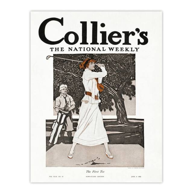 "Artery8 Woman Golfer First Tee Vintage Magazine Cover Wall Art Print in White - Size: W18"" x H24""" - image 1