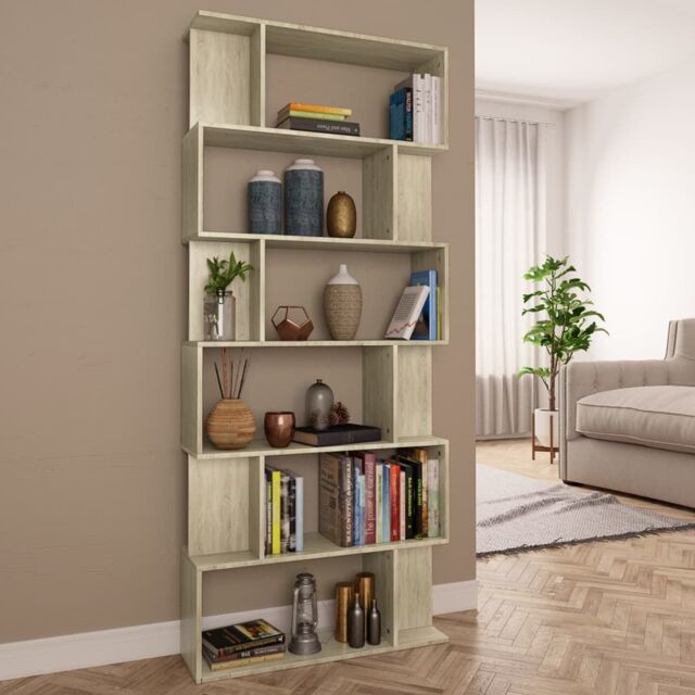 Berkfield Home Book Cabinet/Room Divider Sonoma Oak 80x24x192 cm Engineered Wood in Brown - Size: 80 x 24 x 192 cm - image 1