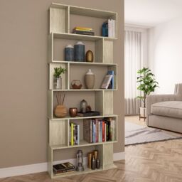 Berkfield Home Book Cabinet/Room Divider Sonoma Oak 80x24x192 cm Engineered Wood in Brown - Size: 80 x 24 x 192 cm - thumbnail 1