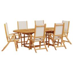 Berkfield Home 7 Piece Garden Dining Set Solid Wood Acacia & Textilene in Brown - thumbnail 2