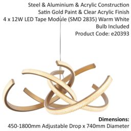 Loops LED Ceiling Pendant Light Fitting - Satin Gold & Acrylic Reflective Diffuser - thumbnail 2