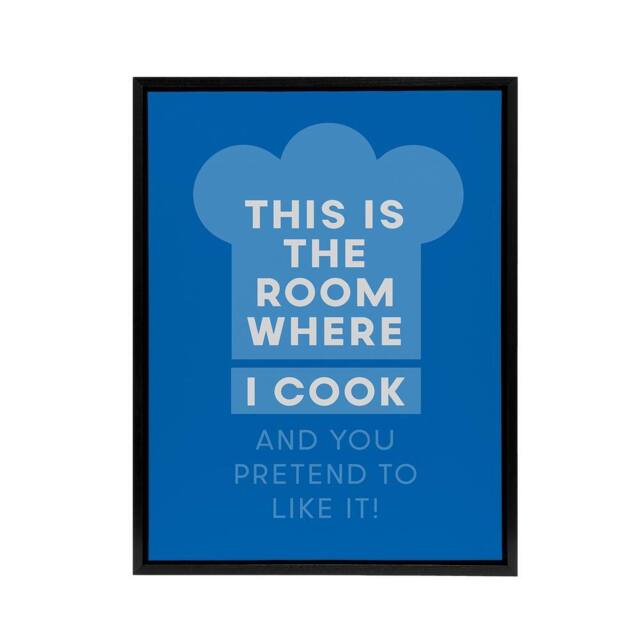 "Artery8 This Is Where I Cook & You Pretend To Like It Framed Canvas Art in Blue - Size: W12"" x H16""" - image 1