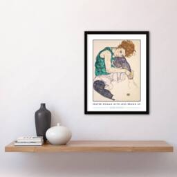 Artery8 Egon Schiele Seated Woman With Legs Drawn Up Framed Wall Art Print in Beige - Size: A4 - thumbnail 4