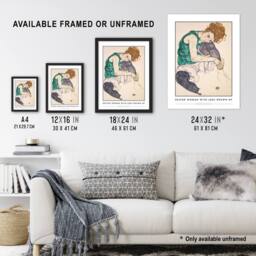 Artery8 Egon Schiele Seated Woman With Legs Drawn Up Framed Wall Art Print in Beige - Size: A4 - thumbnail 3