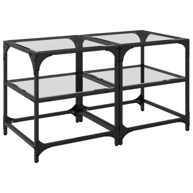 Berkfield Home Coffee Tables with Transparent Glass Top 2 pcs 40x40x45 cm Steel - Size: 40 x 40 x 45 cm - image 1