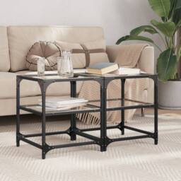Berkfield Home Coffee Tables with Transparent Glass Top 2 pcs 40x40x45 cm Steel - Size: 40 x 40 x 45 cm - thumbnail 2