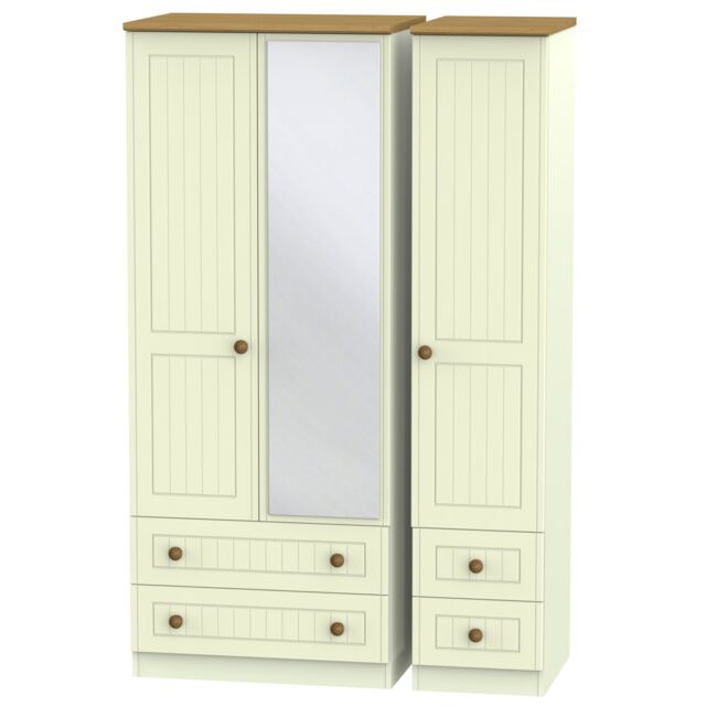 Ready Assembled 2 U Lancaster Triple 2 Drawer Mirror + Drawer Wardrobe (Ready Assembled) in Cream