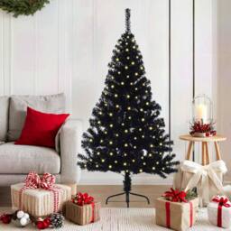 Berkfield Home Beautiful Artificial Pre-lit Christmas Tree Black 150 cm PVC - thumbnail 2