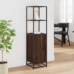 Berkfield Home Highboard Brown Oak 35.5x35x139 cm Engineered Wood & Metal - thumbnail 3