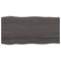 Berkfield Home Table Top Dark Grey 100x50x2 cm Treated Solid Wood Oak Live Edge in Brown - Size: 100 x 50 x 2 cm
