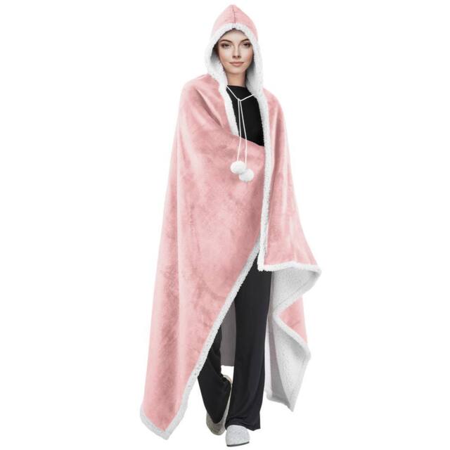 Velosso Plush Hooded Thermal Blanket, Cosy Faux Fur, Warm Lining in Pink - Size: 130 cm x 180 cm