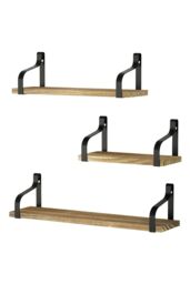 Living and Home 3pcs Floating Display Shelves Light Carbonized Wall Mounted Wood Shelf Plant Stand in Brown - thumbnail 2