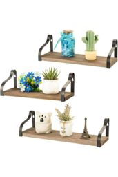 Living and Home 3pcs Floating Display Shelves Light Carbonized Wall Mounted Wood Shelf Plant Stand in Brown - thumbnail 4