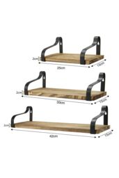 Living and Home 3pcs Floating Display Shelves Light Carbonized Wall Mounted Wood Shelf Plant Stand in Brown - thumbnail 3