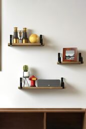 Living and Home 3pcs Floating Display Shelves Light Carbonized Wall Mounted Wood Shelf Plant Stand in Brown - thumbnail 1