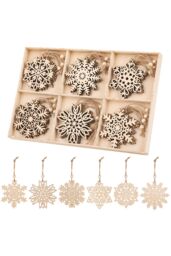 Neel Blue Wooden Snowflake Ornaments - Pack of 24 in Light Beige