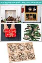 Neel Blue Wooden Snowflake Ornaments - Pack of 24 in Light Beige - thumbnail 4