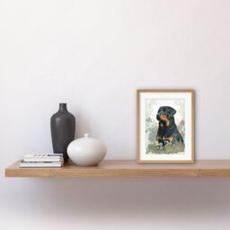 "Artery8 Wall Art Print Rottweiler Dog Sitting in Flower Field Modern Watercolour Artwork Framed 9X7 Inch in Beige - Size: W7"" x H9""" - thumbnail 2