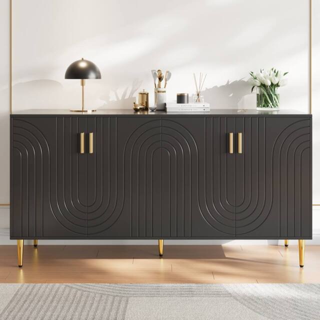 BTM Sideboard with wave design handles & feet for elegant dining area in Black - image 1