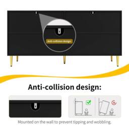 BTM Sideboard with wave design handles & feet for elegant dining area in Black - thumbnail 7