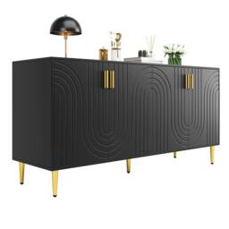 BTM Sideboard with wave design handles & feet for elegant dining area in Black - thumbnail 8