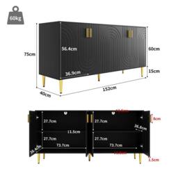BTM Sideboard with wave design handles & feet for elegant dining area in Black - thumbnail 4