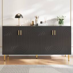 BTM Sideboard with wave design handles & feet for elegant dining area in Black - thumbnail 1