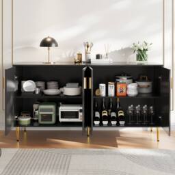 BTM Sideboard with wave design handles & feet for elegant dining area in Black - thumbnail 2