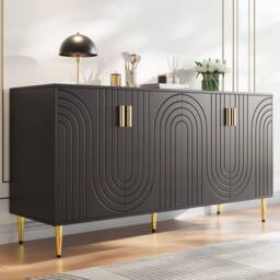 BTM Sideboard with wave design handles & feet for elegant dining area in Black - thumbnail 3