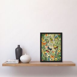 Artery8 Butterflies Flying in Spring Field Modern Folk Art Artwork Framed Wall Art Print A4 in Black - thumbnail 2