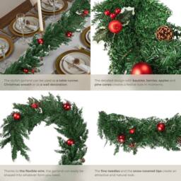 tectake Christmas Garland - Artificial, With Baubles, Pine Cones & Berries - thumbnail 5