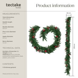 tectake Christmas Garland - Artificial, With Baubles, Pine Cones & Berries - thumbnail 6