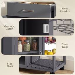 EONLION Bamboo Kitchen Island with Glass Door in Dark Grey - thumbnail 4