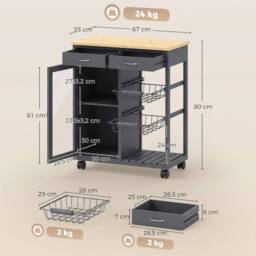 EONLION Bamboo Kitchen Island with Glass Door in Dark Grey - thumbnail 2