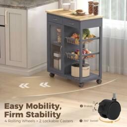 EONLION Bamboo Kitchen Island with Glass Door in Dark Grey - thumbnail 3