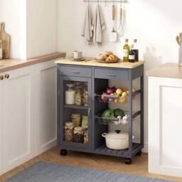 EONLION Bamboo Kitchen Island with Glass Door in Dark Grey - thumbnail 5
