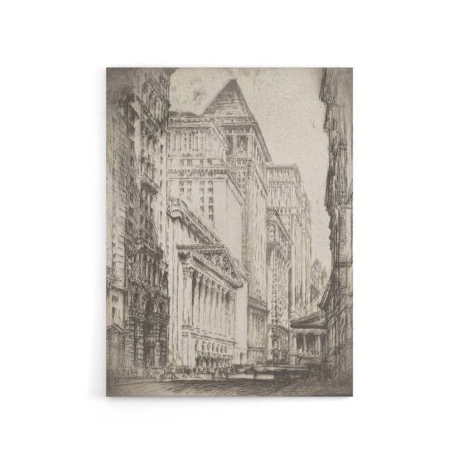 "Artery8 Joseph Pennell New York Stock Exchange Cityscape Canvas Wall Art Print in Grey - Size: W12"" x H16""" - image 1