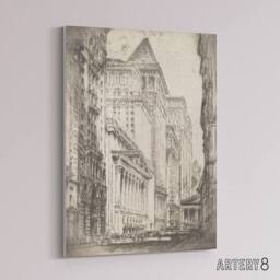 "Artery8 Joseph Pennell New York Stock Exchange Cityscape Canvas Wall Art Print in Grey - Size: W12"" x H16""" - thumbnail 2