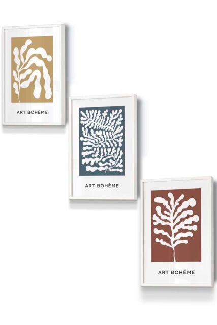 ARTZE Framed Boho Abstract Yellow, Blue, Red Floral Shapes Framed Wall Art - Small in White - Size: W33 cm x H45 cm x D20mm - image 1